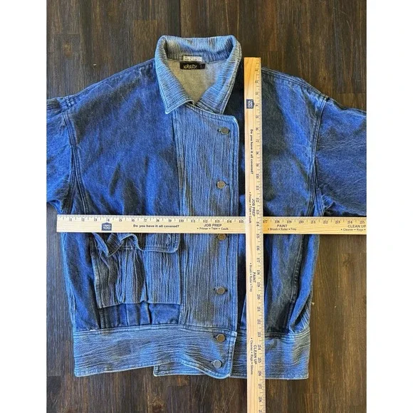 VTG Krazy Krinkle Denim Jean Jacket Women Large Distressed 80s 90s *flaw - Picture 9 of 10